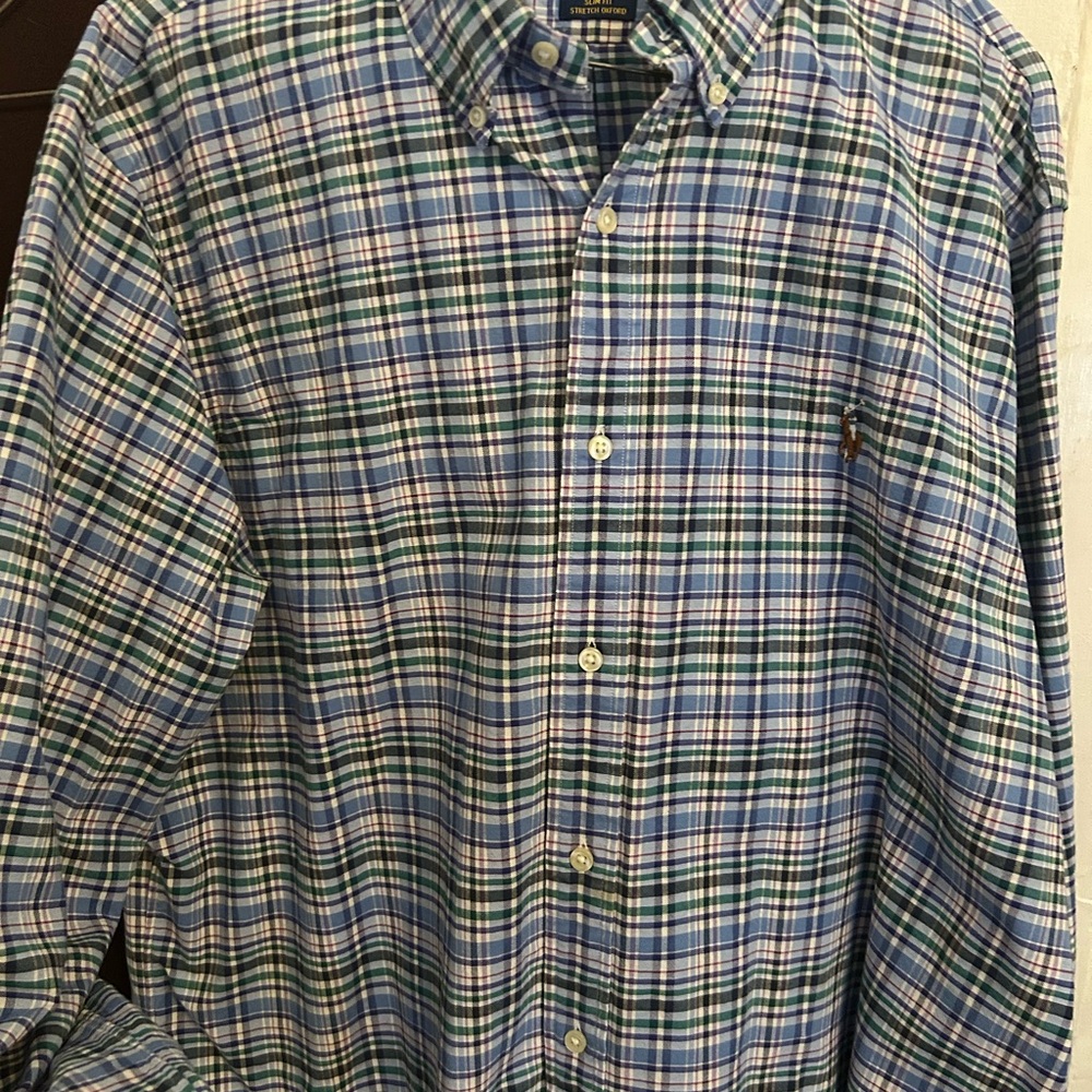 Ralph Lauren Blue and Green Casual Button Down Shirt